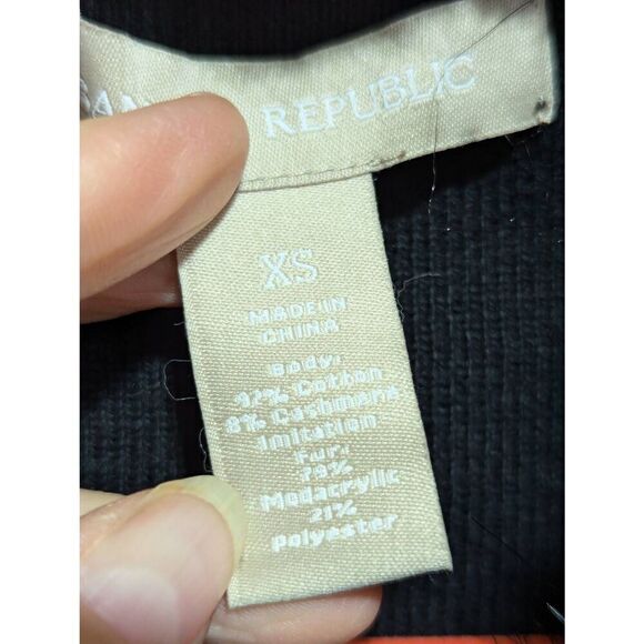 Banana Republic Women's Black Button Front Stretchy Knit Cardigan Faux Fur Colla - Picture 4 of 6